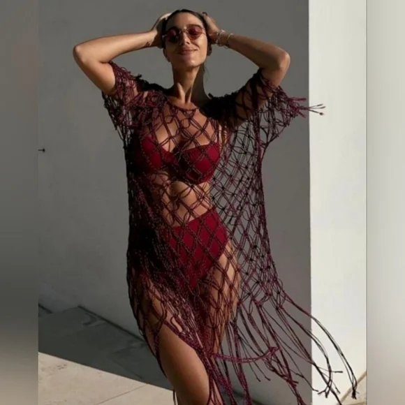 New Zara MACRAMÉ DRESS PINK - Picture 8 of 8